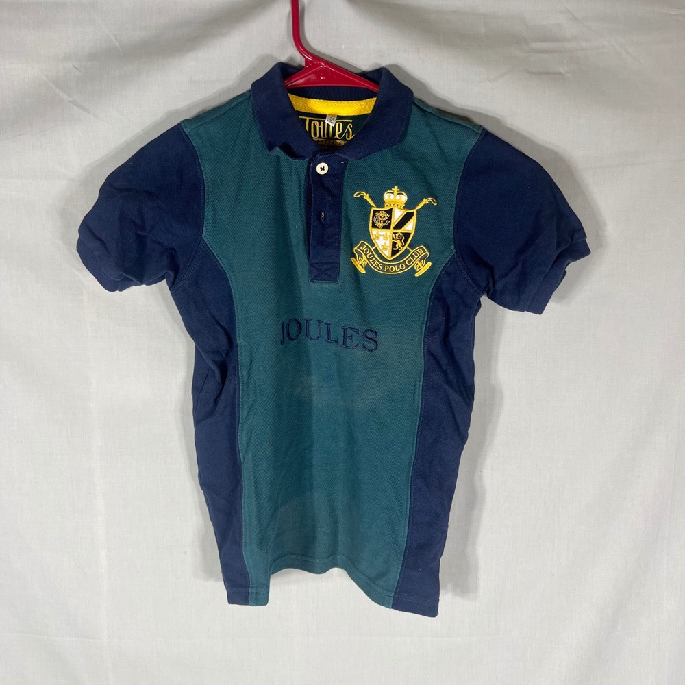 Joules Polo Shirt Embroidered Crest Colorblock Green Navy Boys Size 7-8y